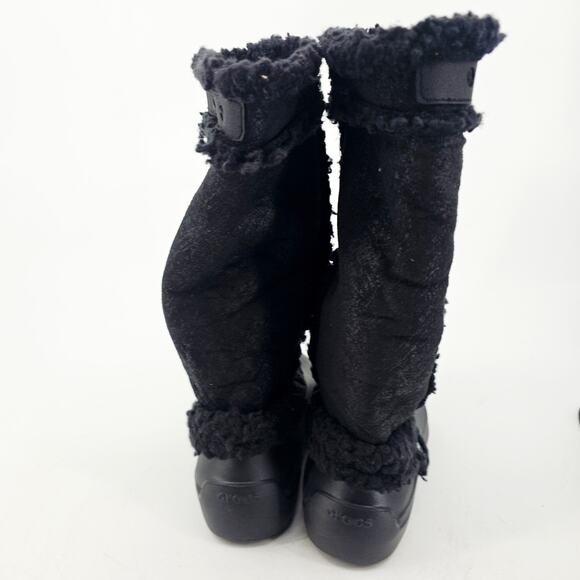 Crocs Nadia Pull On Winter Boot Black Rubber Faux Fur Fleece Comfy Cozy Womens 8 - Picture 4 of 9